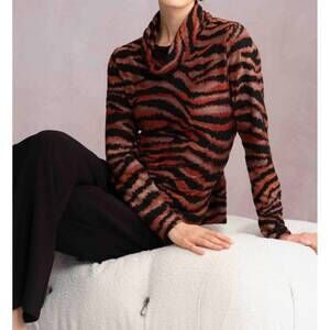 NEW ALISON SHERI animal print cowl long sleeve top in multi